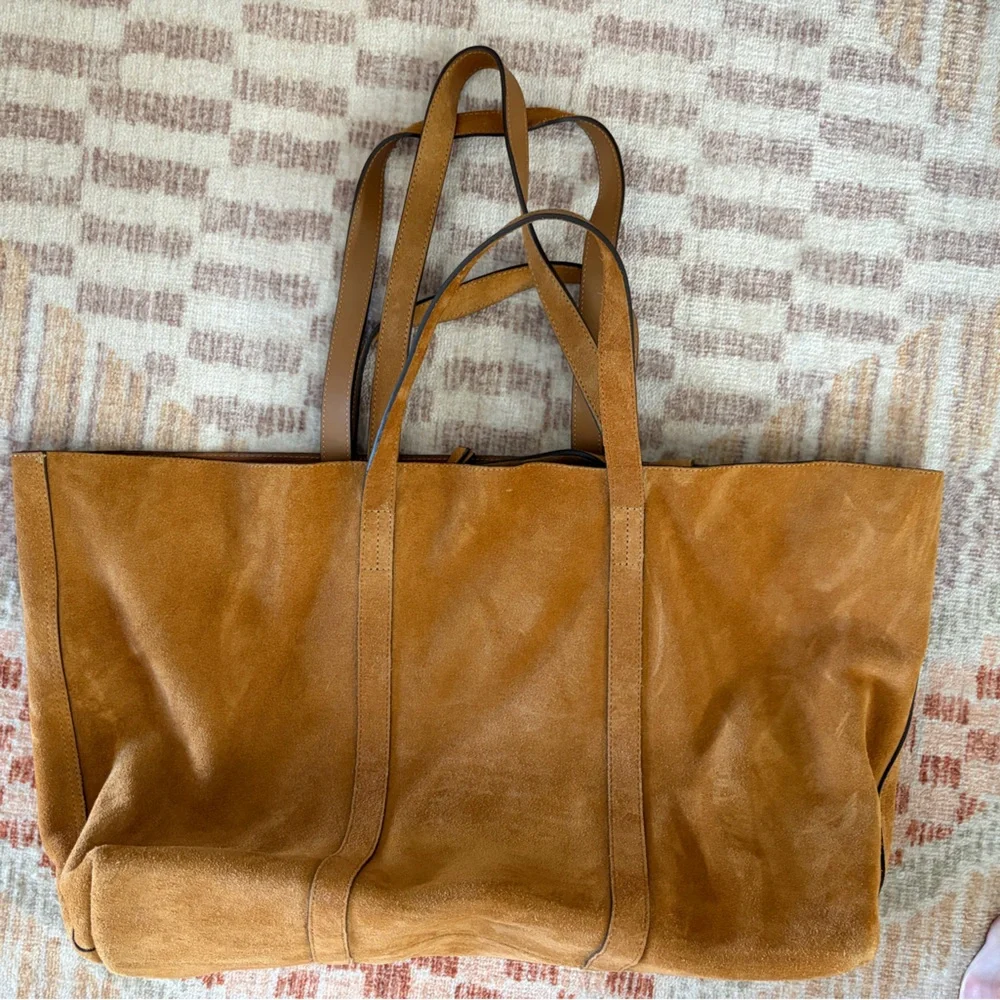 EUC Sezane Camel Beige Caramel Sand Suede Gabin Tote Bag Weekender Large Maxi